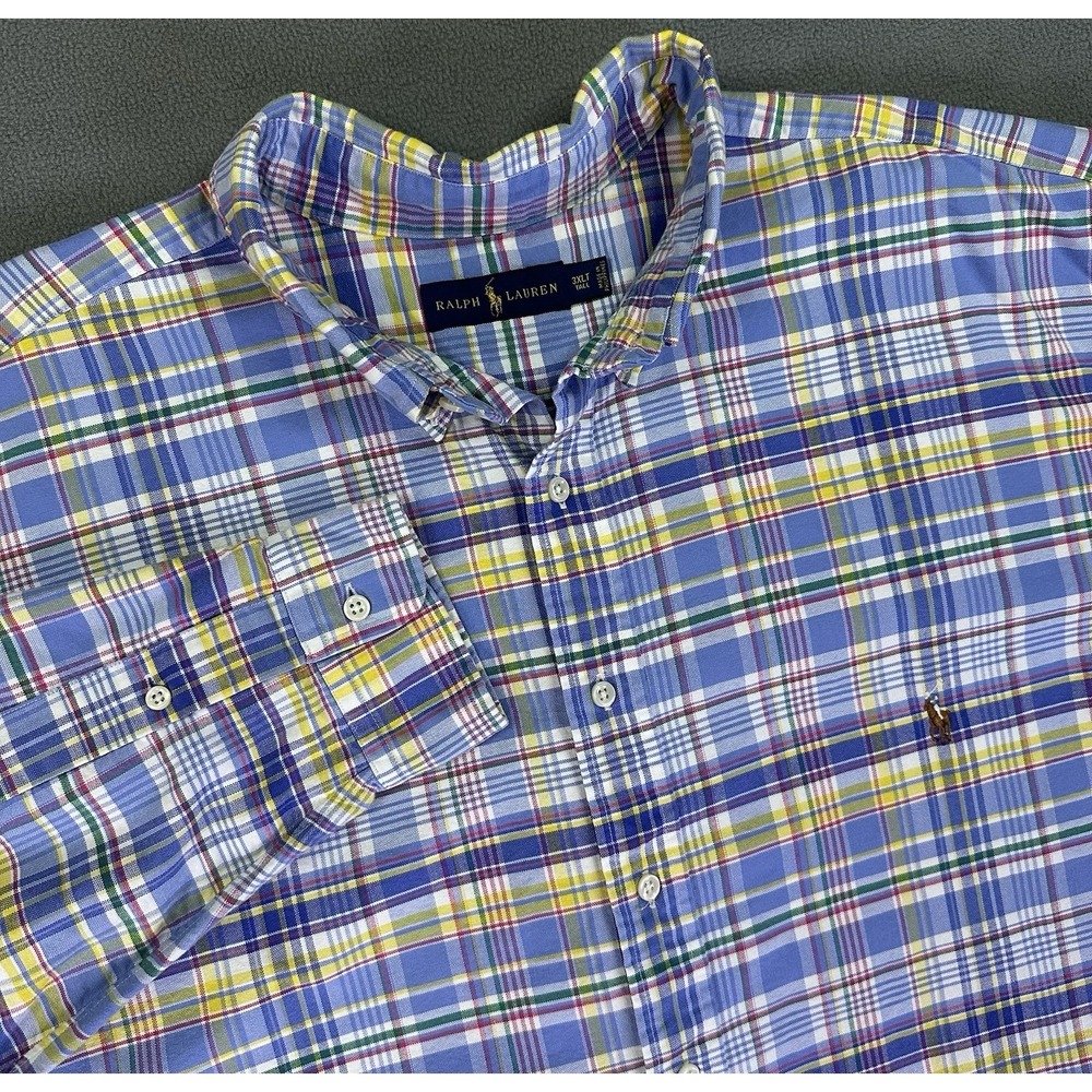 Ralph‎ Lauren Shirt Mens 3XLT Blue Yellow Color Flesh Pony Logo Oxford Old Money